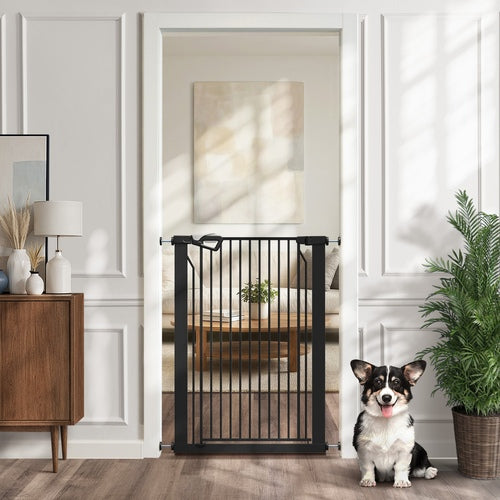 Pet Gate – Retractable 120cm, Auto‑Close, One‑Hand Use, Adjustable, Black