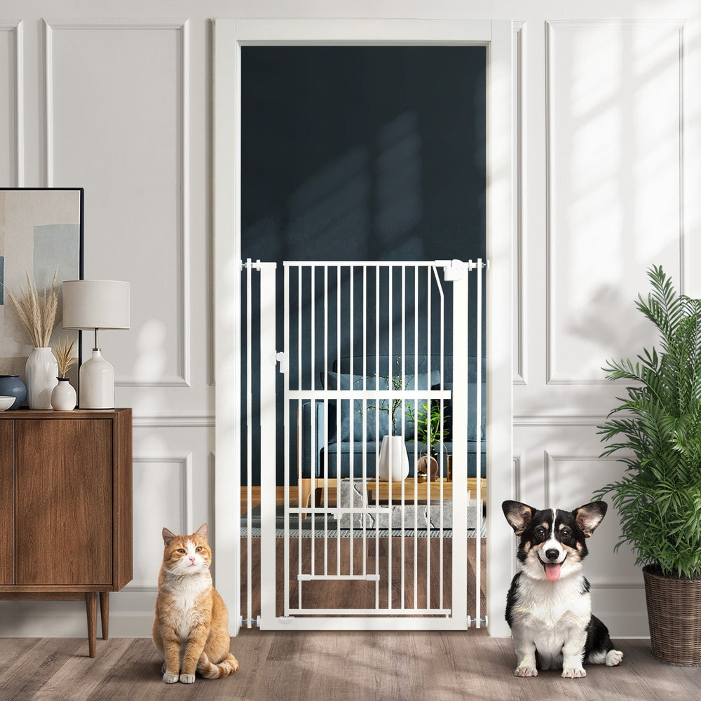 Pet Gate – Full Height, Auto‑Close, Adjustable Width, Metal, White