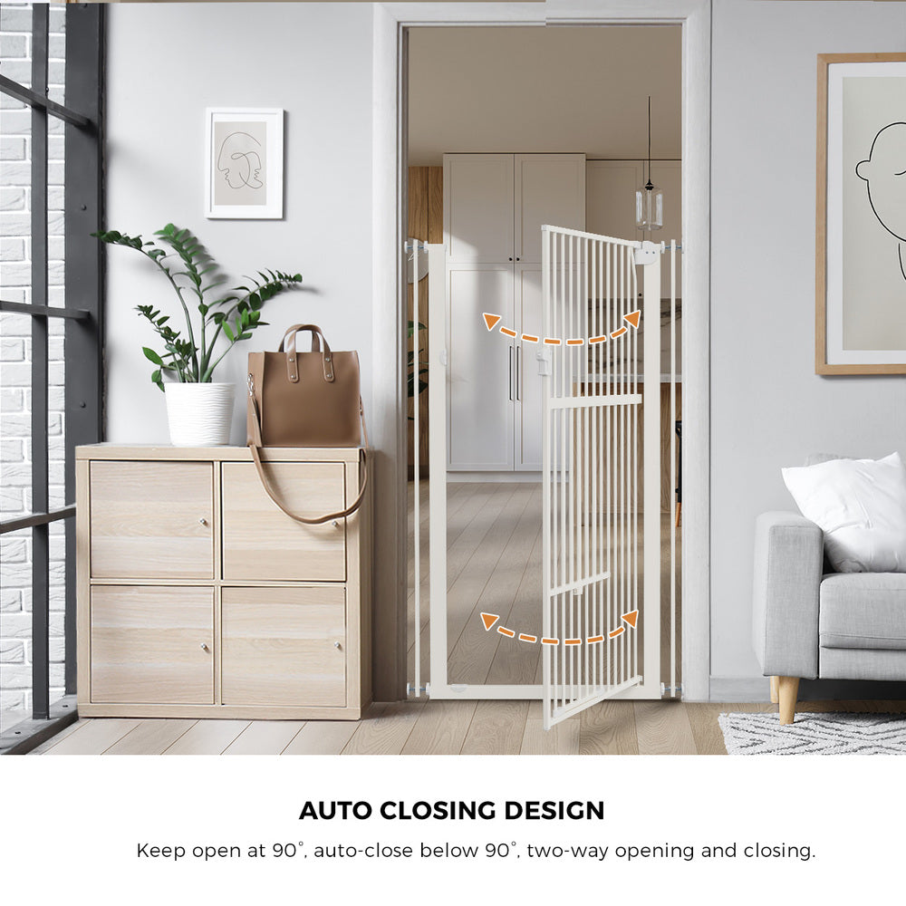 Pet Gate – Full Height, Auto‑Close, Adjustable Width, Metal, White