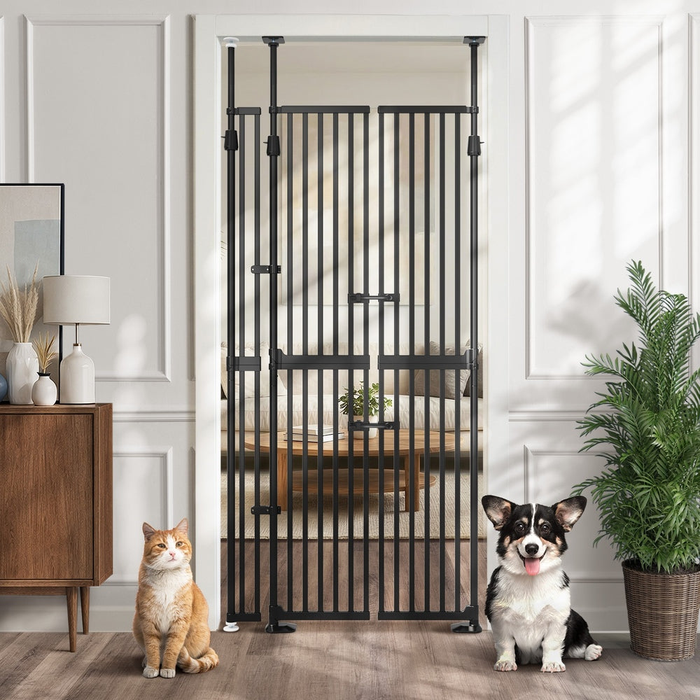 Pet Gate – Extra Tall 190–264cm, Auto‑Close, Adjustable, Metal, Black