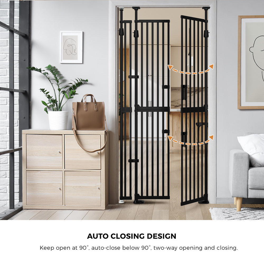 Pet Gate – Extra Tall 190–264cm, Auto‑Close, Adjustable, Metal, Black