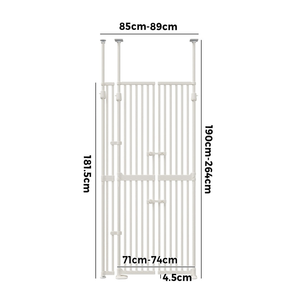 Full‑Height Metal Pet Gate – Auto‑Close, Adjustable 190–264cm, White