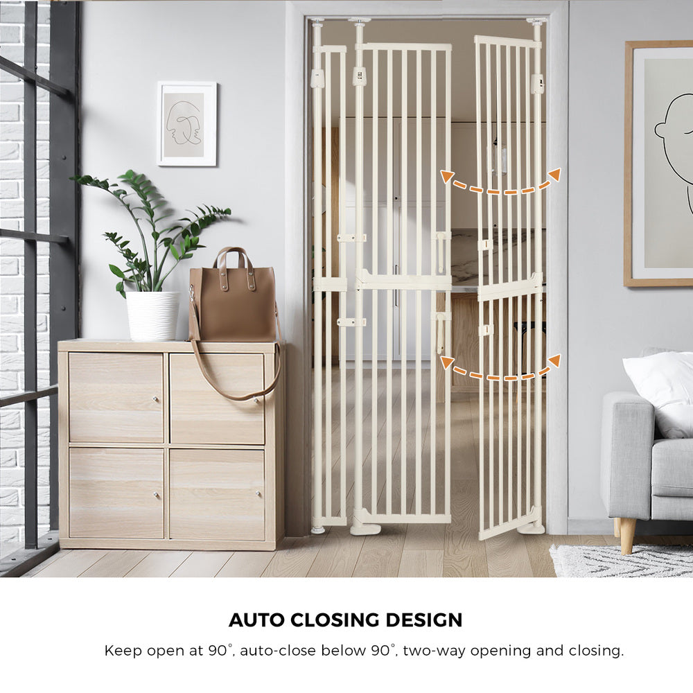 Full‑Height Metal Pet Gate – Auto‑Close, Adjustable 190–264cm, White