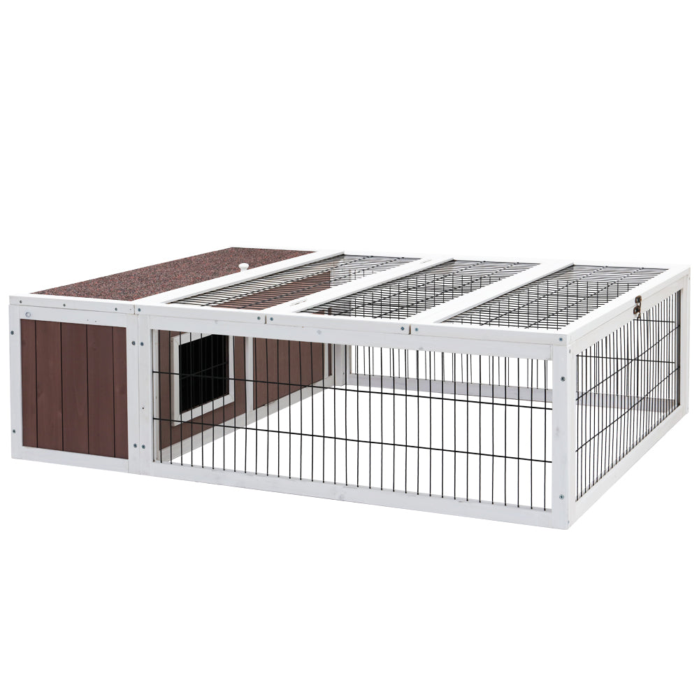 i.Pet Rabbit Hutch 124cm x 90cm x 35cm Chicken Coop Large Outdoor Wooden Run Cage House