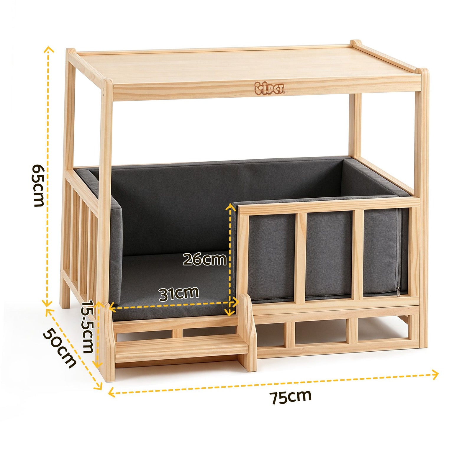 2-in-1 Dog Kennel Furniture Wooden Indoor Pet Crate with Cushion Grey
