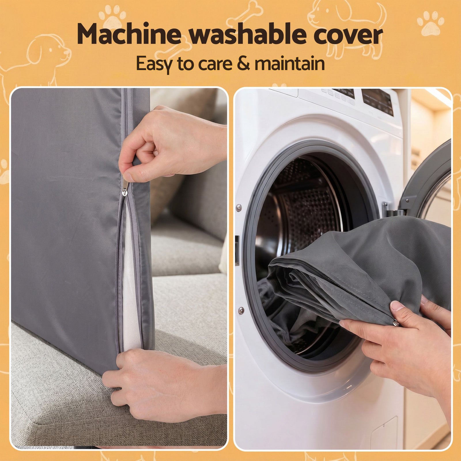 2-in-1 Dog Kennel Furniture Wooden Indoor Pet Crate with Cushion Grey