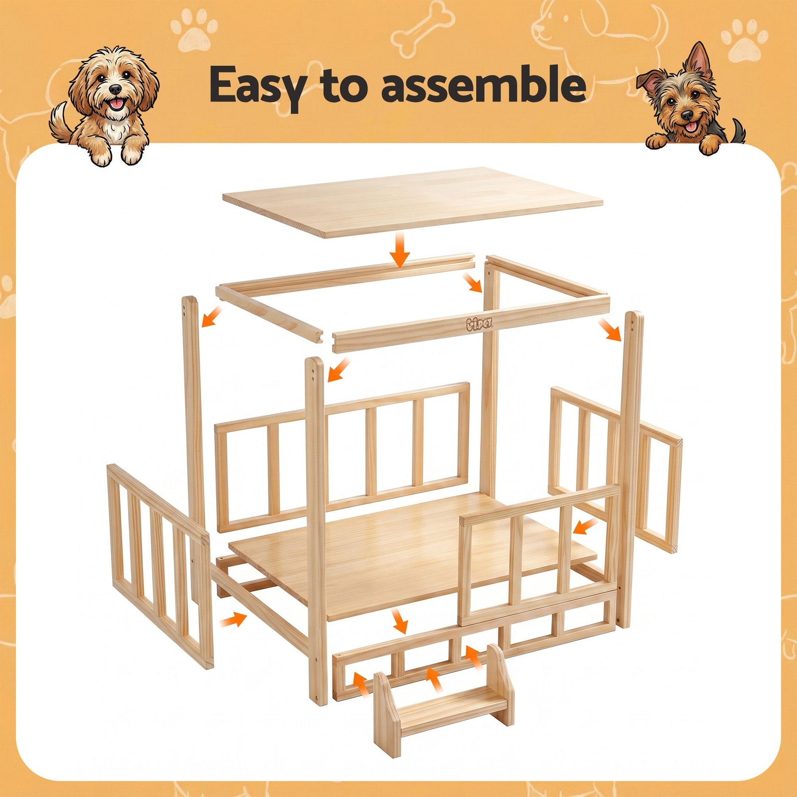 2-in-1 Dog Kennel Furniture Wooden Indoor Pet Crate with Cushion Grey
