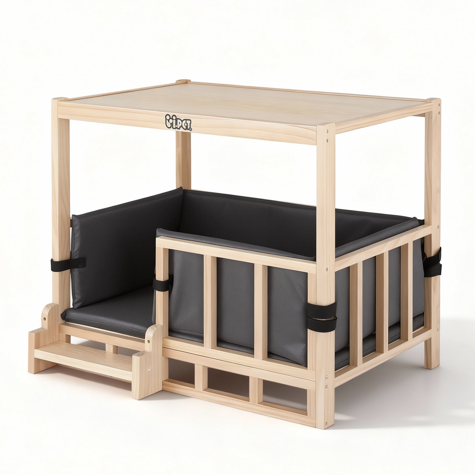 2in1 Dog Kennel Crate Furniture Grey Bedding Wooden House Indoor