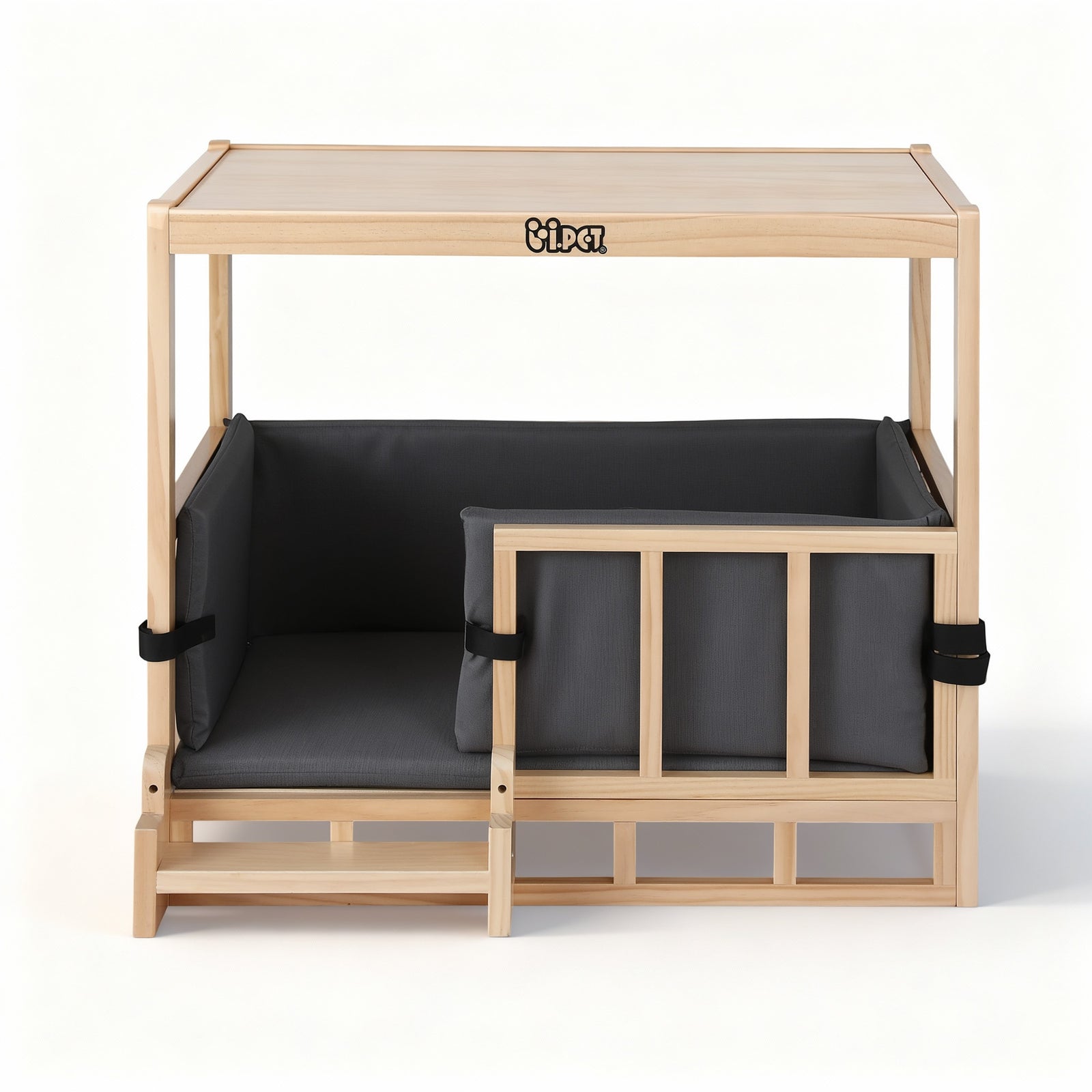 2in1 Dog Kennel Crate Furniture Grey Bedding Wooden House Indoor