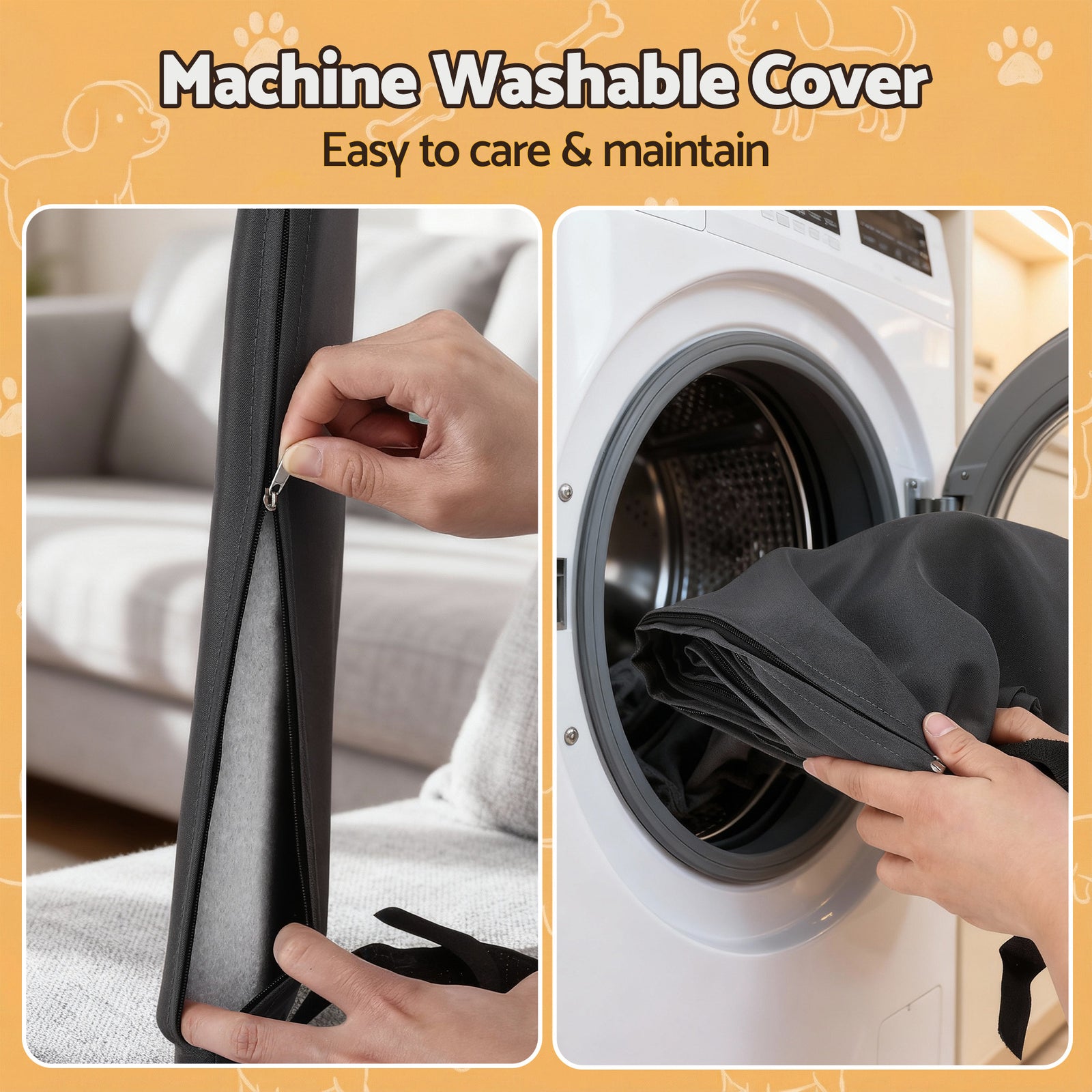 2in1 Dog Kennel Crate Furniture Grey Bedding Wooden House Indoor