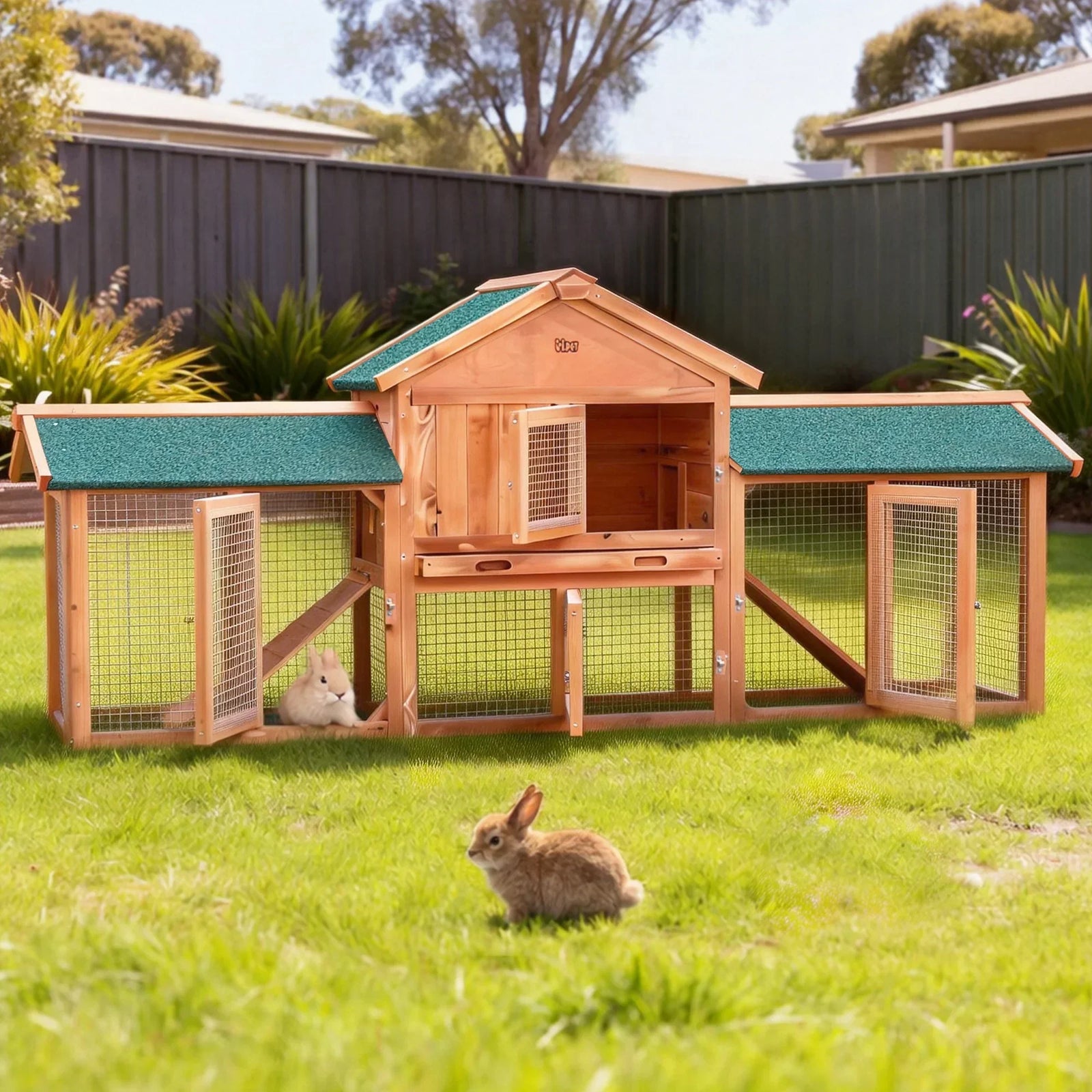 Large Wooden Pet Hutch Rabbit Cage with Run & Slide-Out Tray