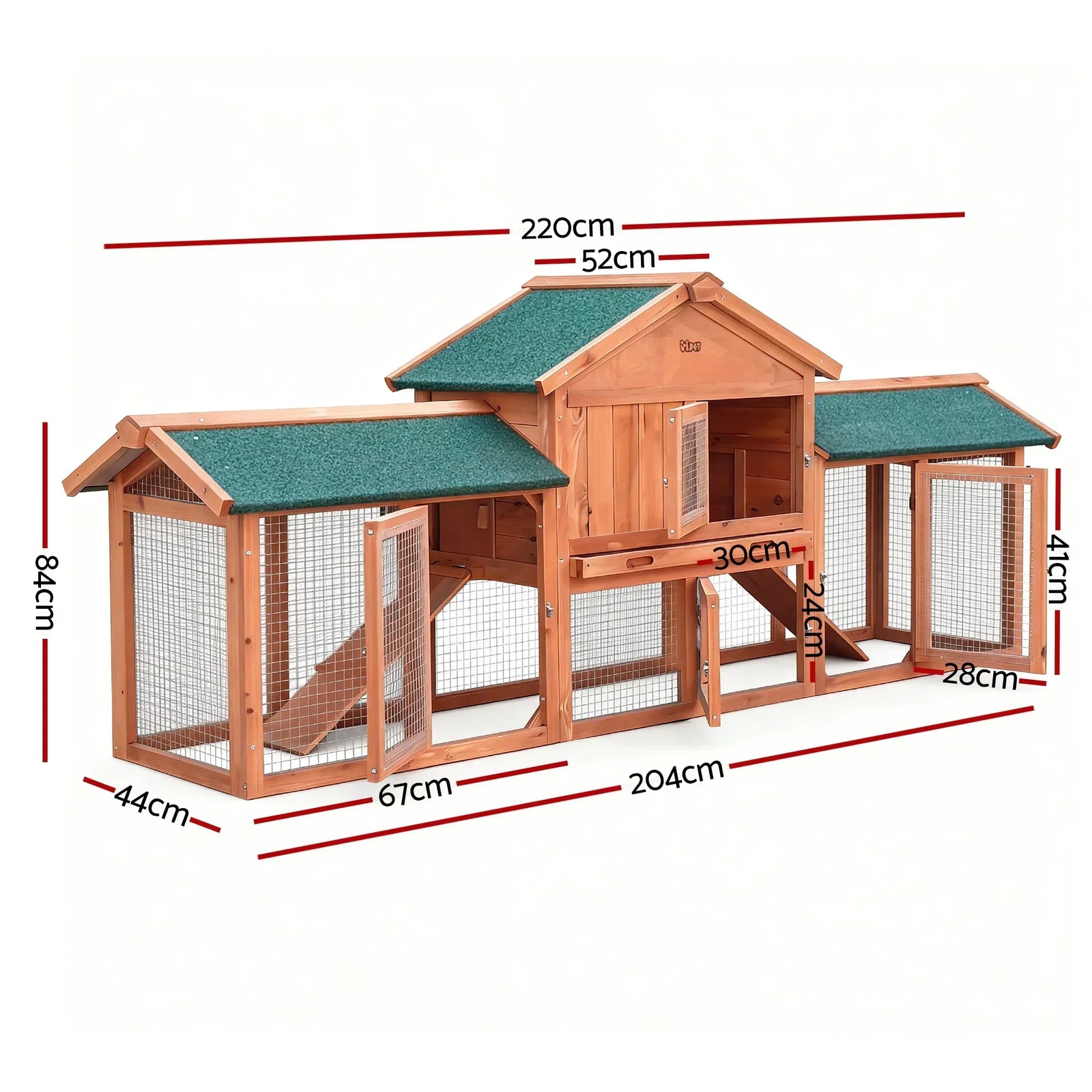 Large Wooden Pet Hutch Rabbit Cage with Run & Slide-Out Tray
