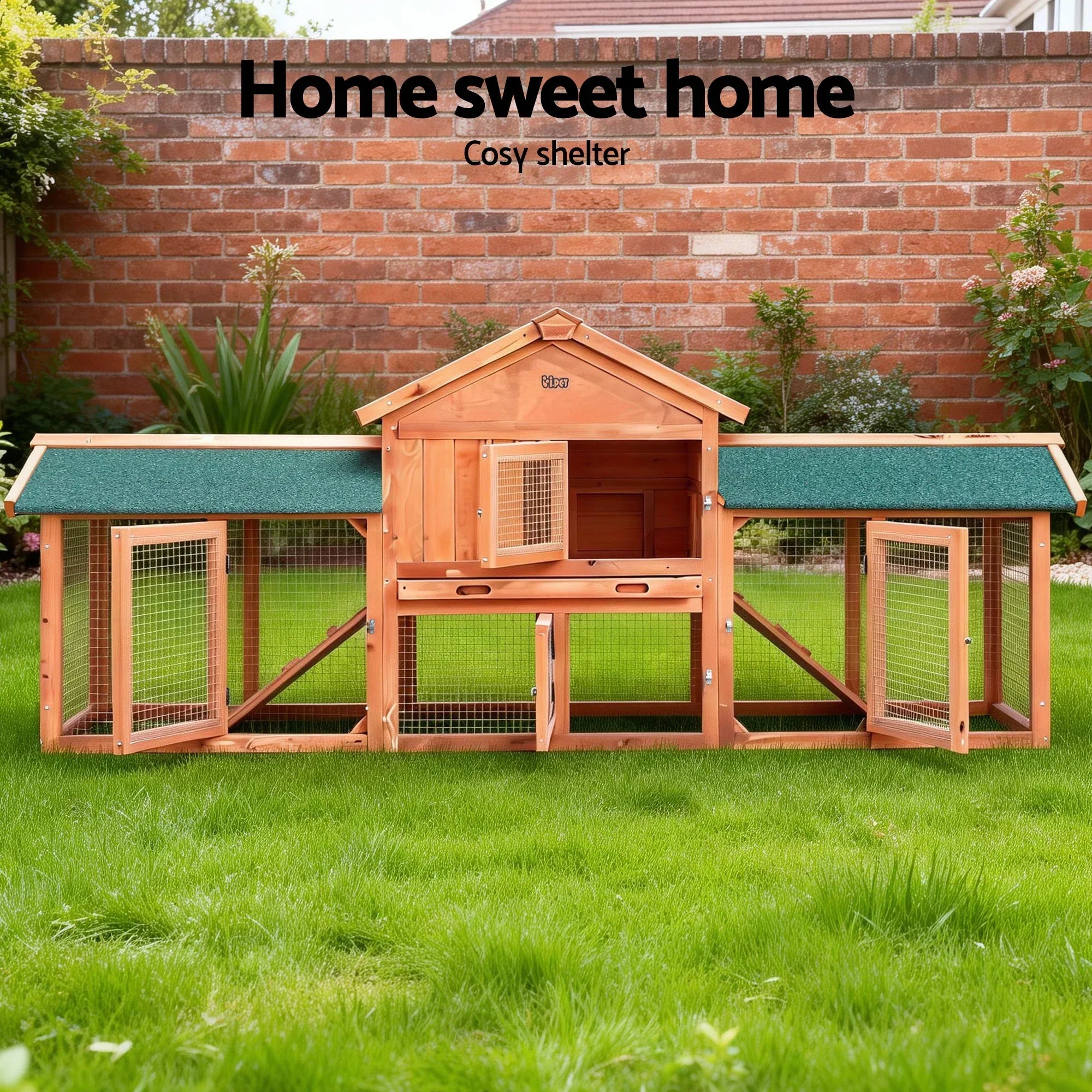 Large Wooden Pet Hutch Rabbit Cage with Run & Slide-Out Tray