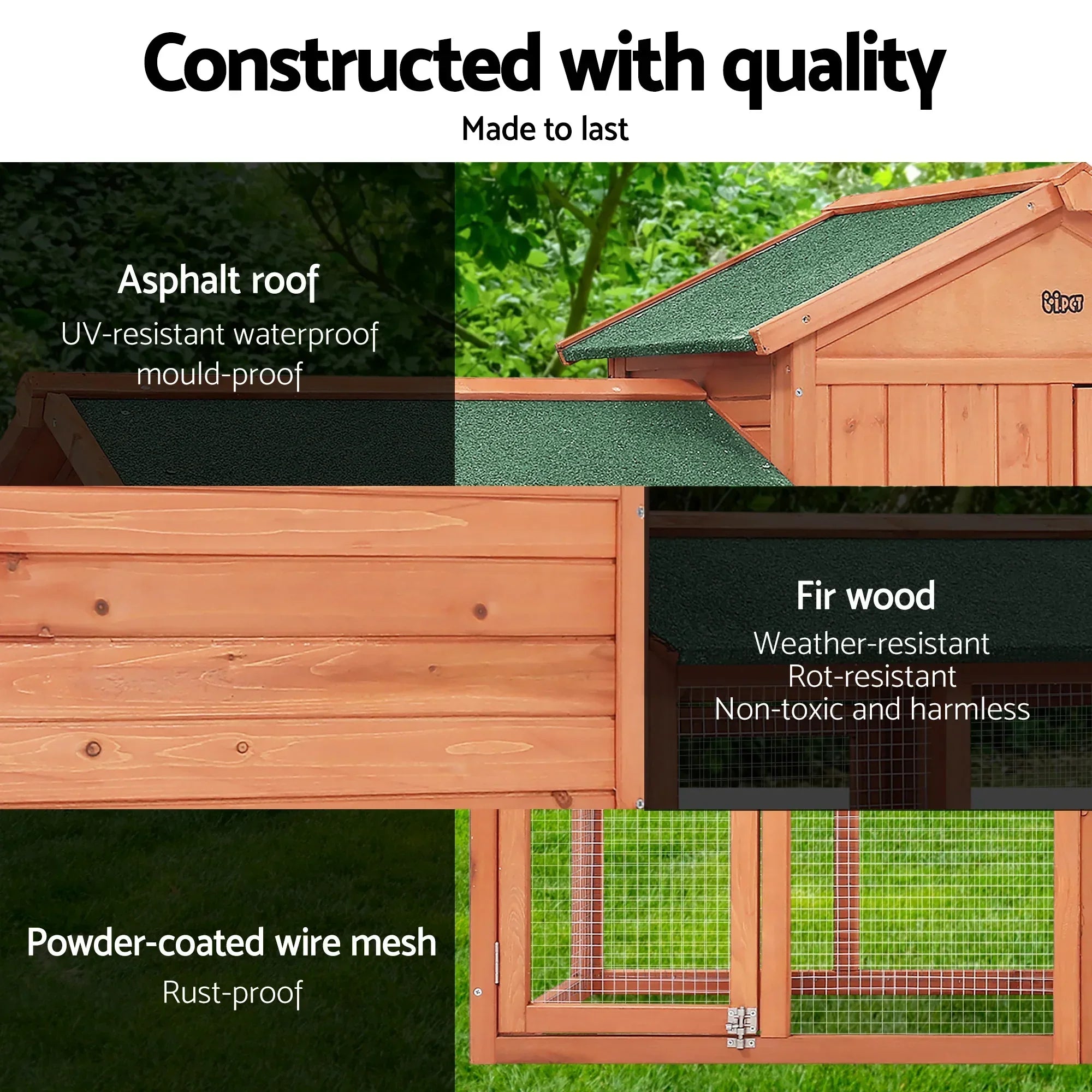 Large Wooden Pet Hutch Rabbit Cage with Run & Slide-Out Tray