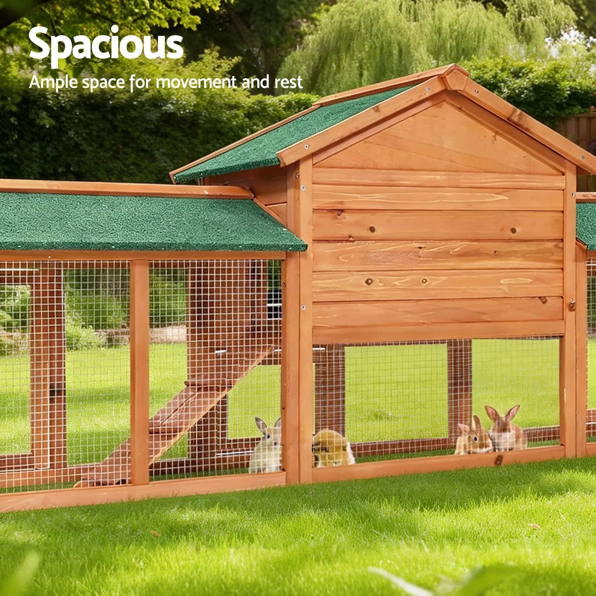 Large Wooden Pet Hutch Rabbit Cage with Run & Slide-Out Tray