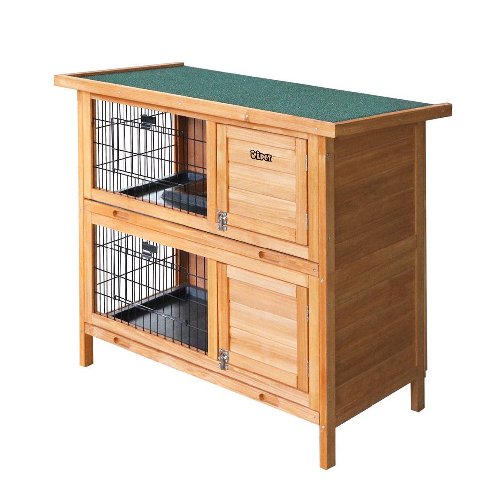 Outdoor Wooden Pet Hutch Double Tier Rabbit Cage Guinea Pig House