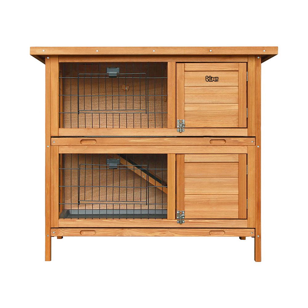 Outdoor Wooden Pet Hutch Double Tier Rabbit Cage Guinea Pig House
