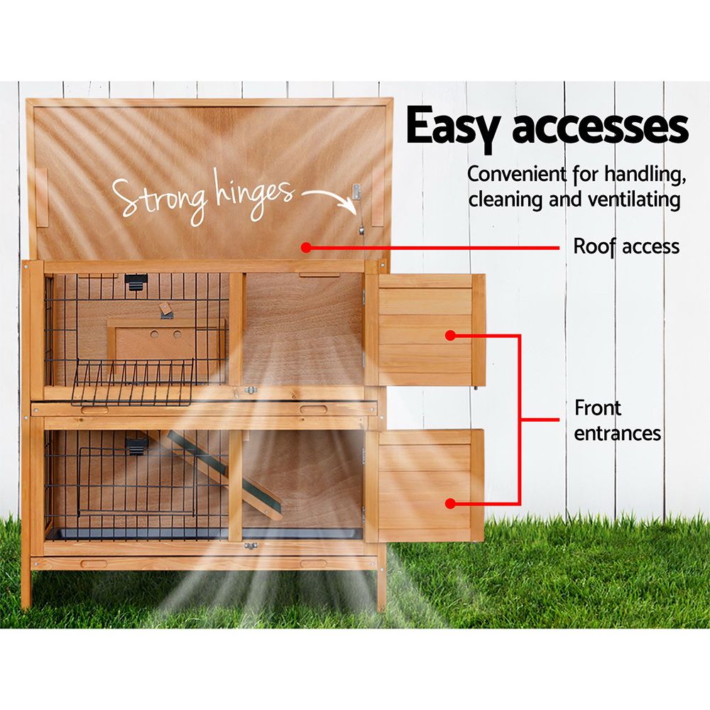 Outdoor Wooden Pet Hutch Double Tier Rabbit Cage Guinea Pig House