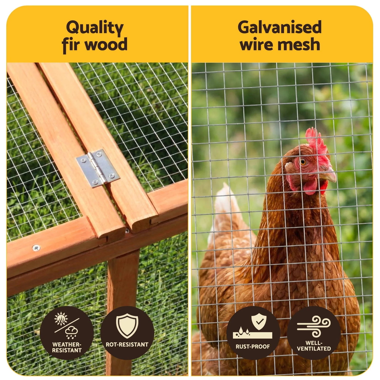 Chicken Coop Wooden Pet Run Rabbit Hutch Large Outdoor Cage with Play Area Brown