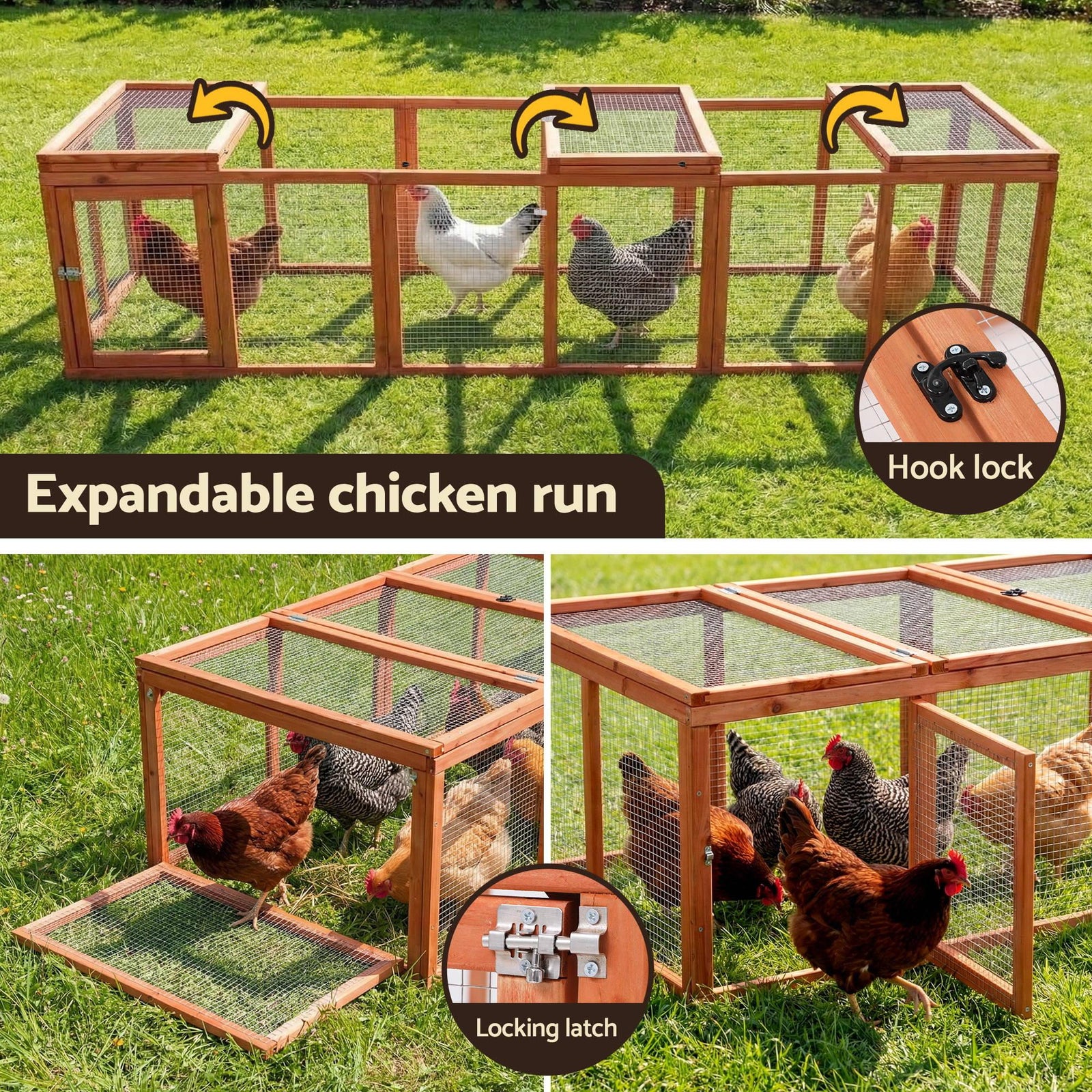 Chicken Coop Wooden Pet Run Rabbit Hutch Large Outdoor Cage with Play Area Brown