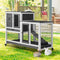 Rabbit Hutch Chicken Coop Wooden Outdoor Cage with Wheels Grey White