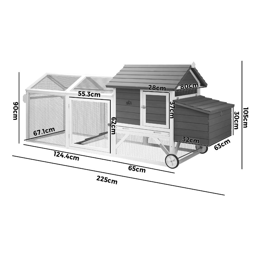 Pet Hutch wtih Wheels Wooden 225 x 80 x 105cm