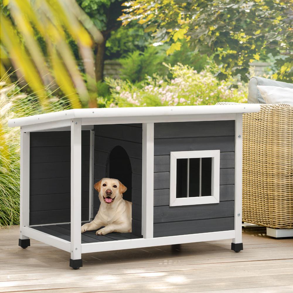 Dog Kennel House Wooden Grey and White