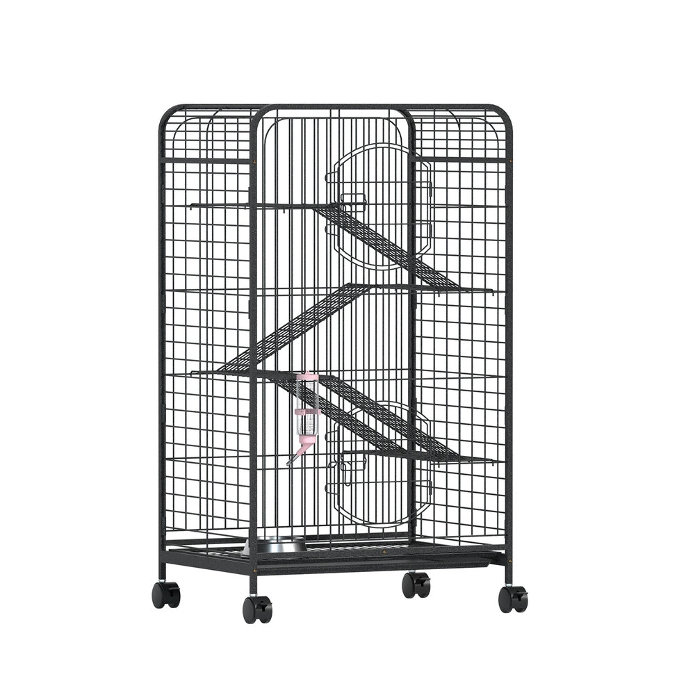 110cm 4 Level Rabbit Cage Indoor Hutch Guinea Pig Ferret Pet Cage on Wheels Black