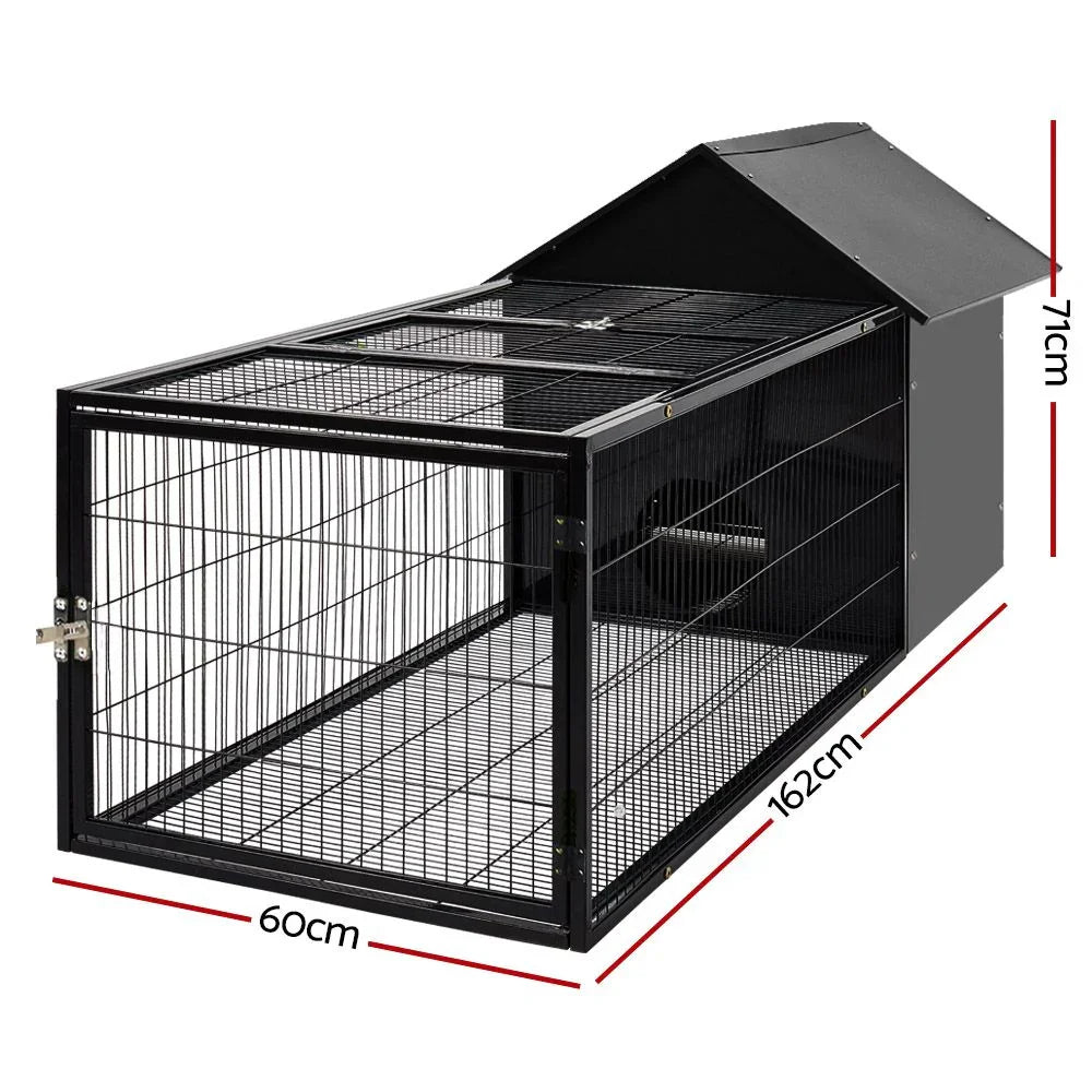 Large Metal Rabbit Hutch with Run – Outdoor Pet Cage 162×60×71cm Black