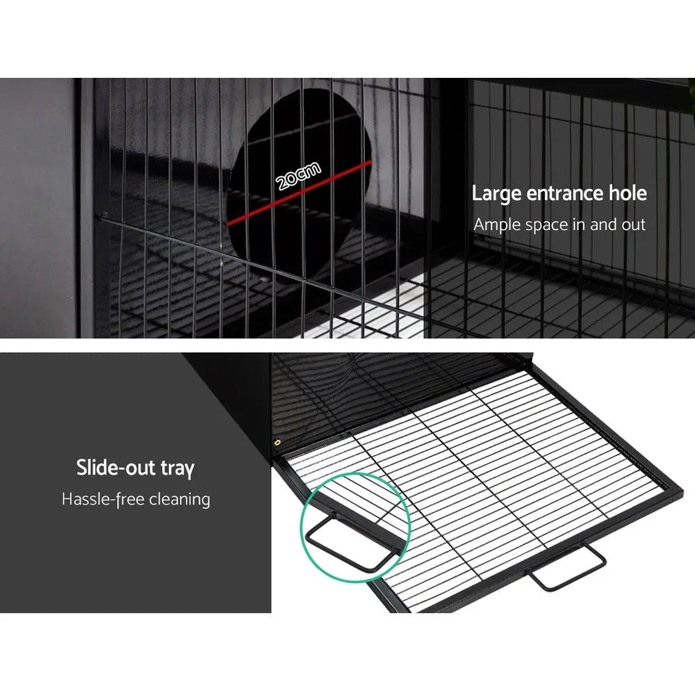 Large Metal Rabbit Hutch with Run – Outdoor Pet Cage 162×60×71cm Black