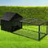 Large Metal Rabbit Hutch with Run – Outdoor Pet Cage 162×60×71cm Black