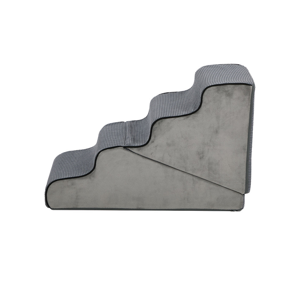 Alopet 4‑Step Foam Pet Ramp – Grey, 2‑in‑1 Stairs, Washable Cover