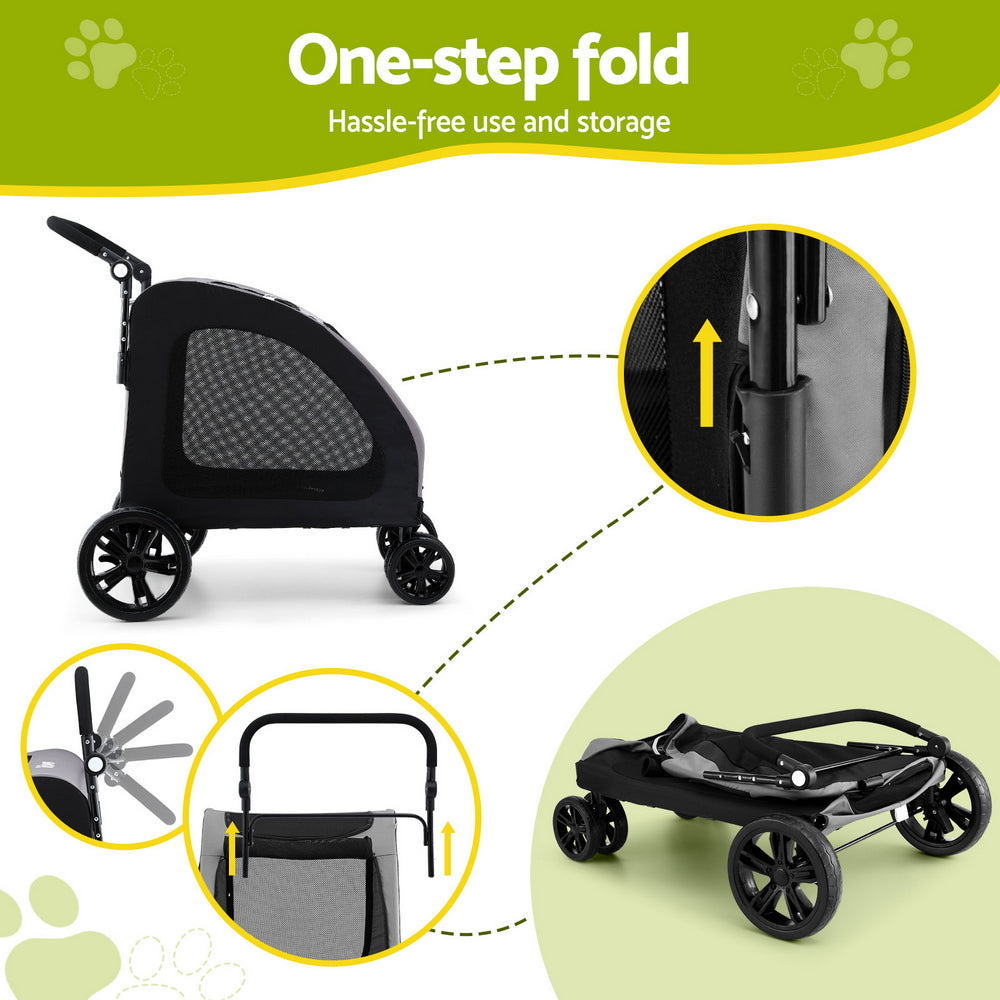 Pet Stroller Dog Pram Large Carrier Cat Travel Foldable Strollers 4 Wheels Trolley