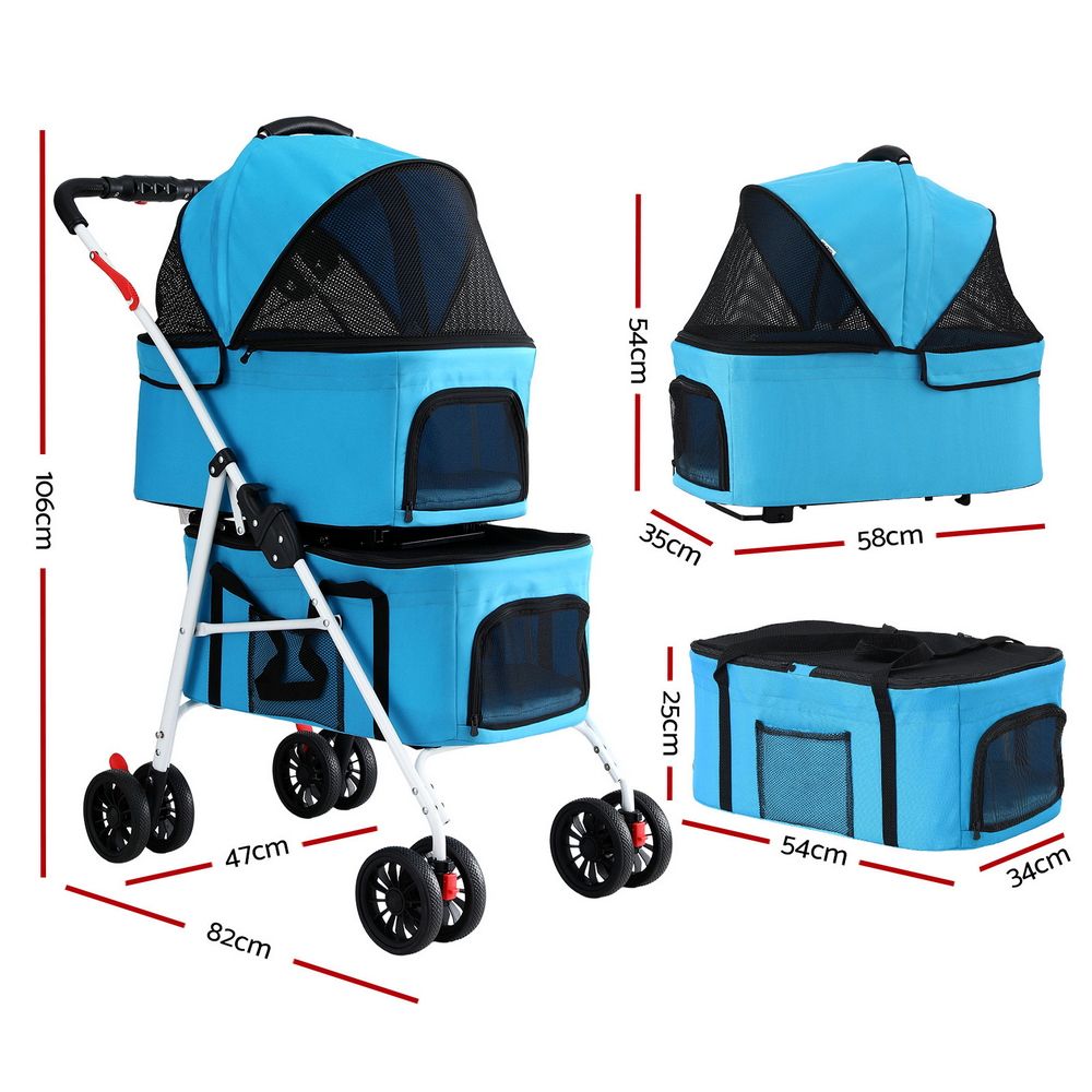 Pet Stroller Dog Pram Large Cat Carrier Travel Pushchair Foldable 4 Wheels