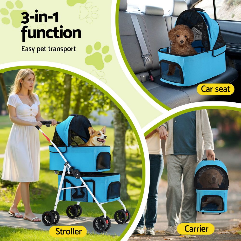 i.Pet Pet Stroller Dog Pram Large Cat Carrier Travel Pushchair Foldable 4 Wheels