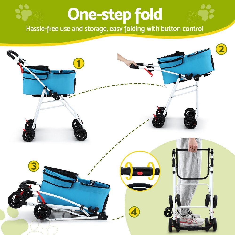 i.Pet Pet Stroller Dog Pram Large Cat Carrier Travel Pushchair Foldable 4 Wheels