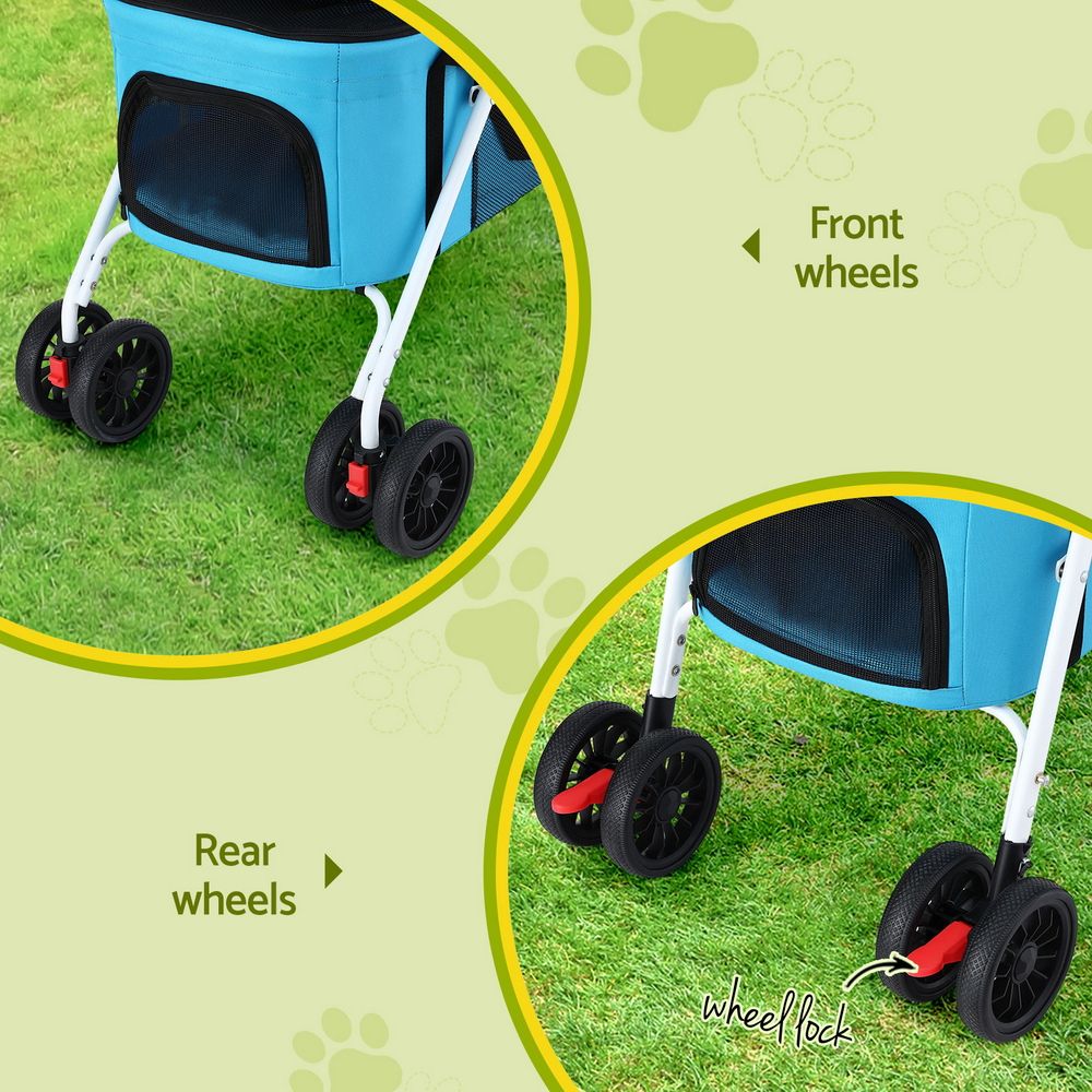 Pet Stroller Dog Pram Large Cat Carrier Travel Pushchair Foldable 4 Wheels