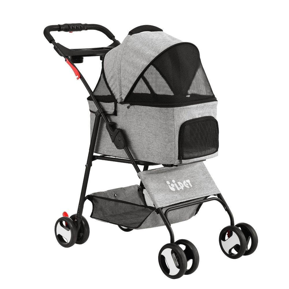 3-in-1 Pet Stroller Dog Cat Pram Carrier Car Seat Foldable Grey 25kg