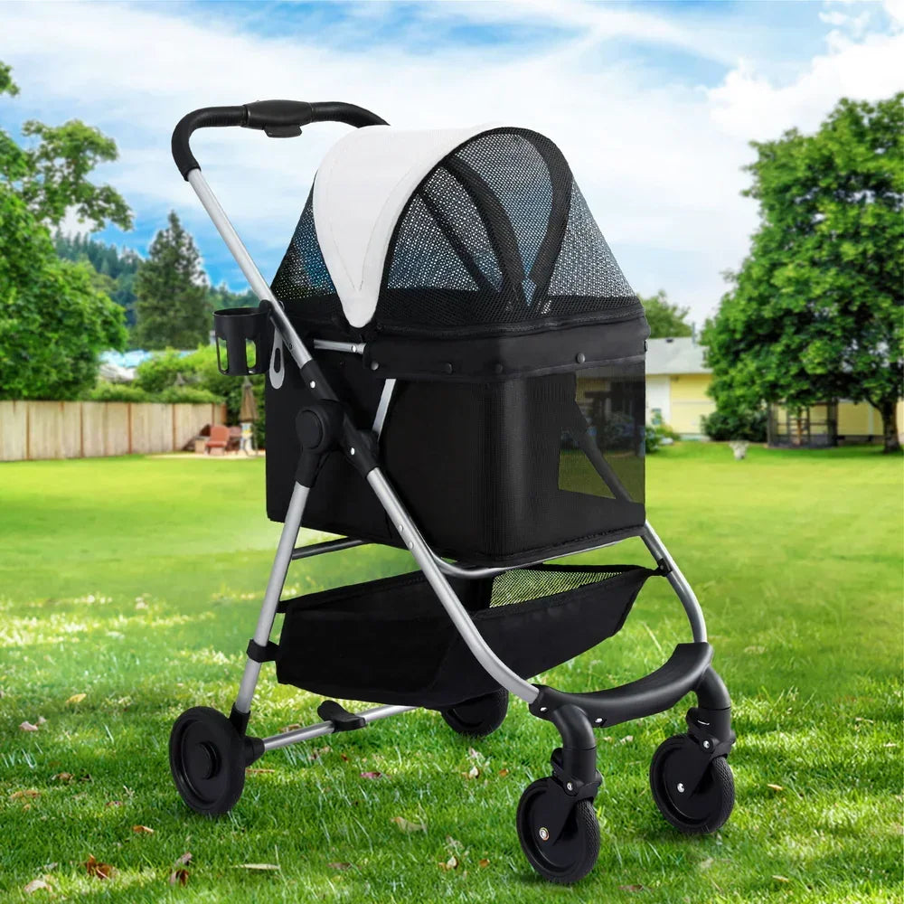 Pet Stroller Pram Dog Cat Carrier Cage Large Travel Pushchair Foldable 4 Wheels