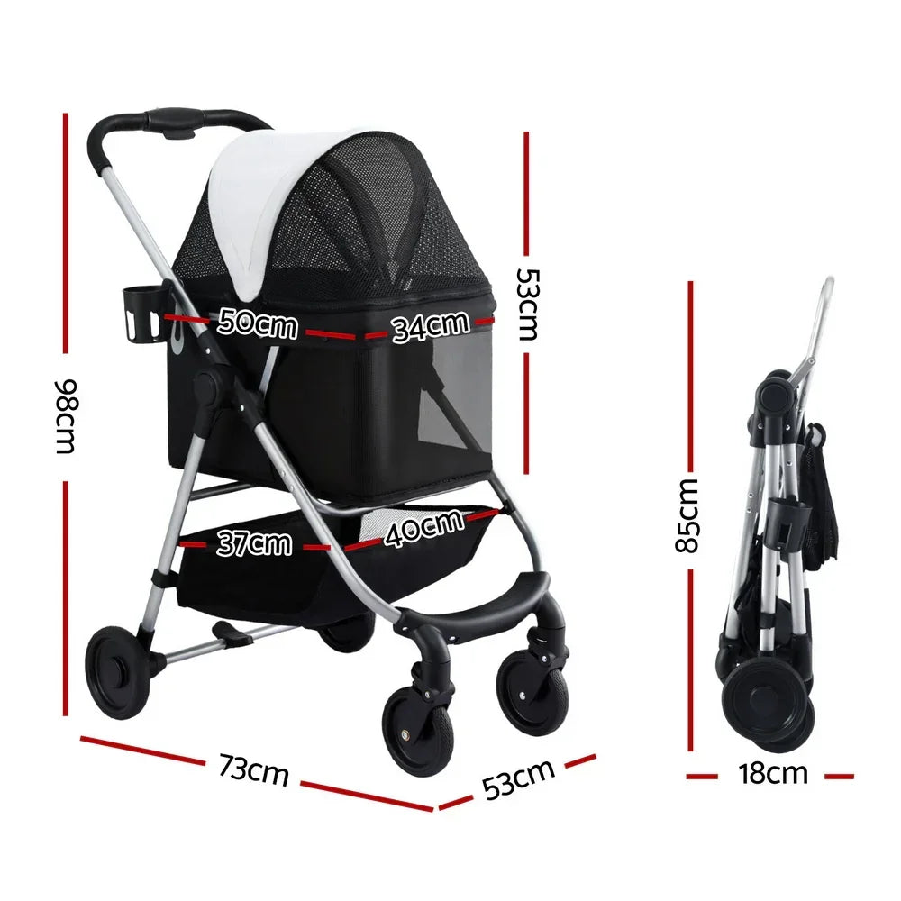 Pet Stroller Pram Dog Cat Carrier Cage Large Travel Pushchair Foldable 4 Wheels