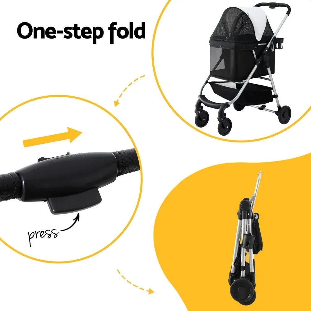 Pet Stroller Pram Dog Cat Carrier Cage Large Travel Pushchair Foldable 4 Wheels