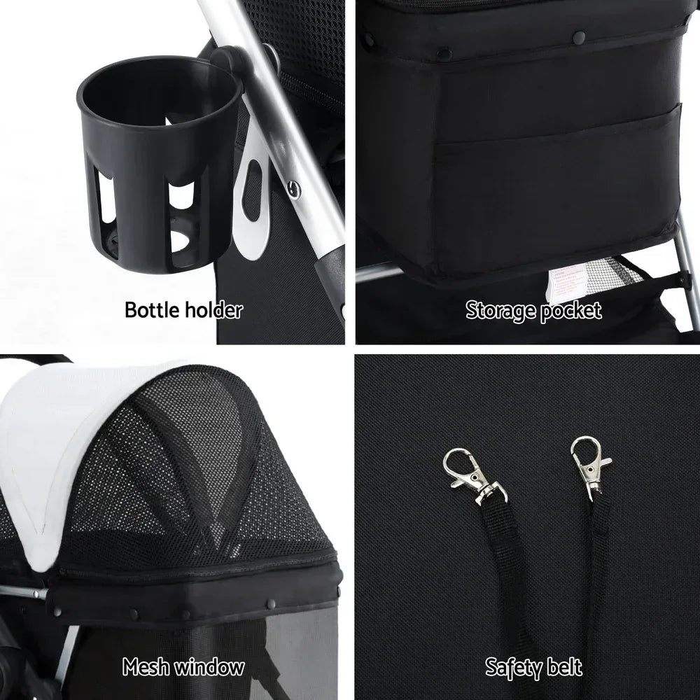 Foldable Pet Stroller Dog Cat Pram 4 Wheel Travel Carrier with Storage