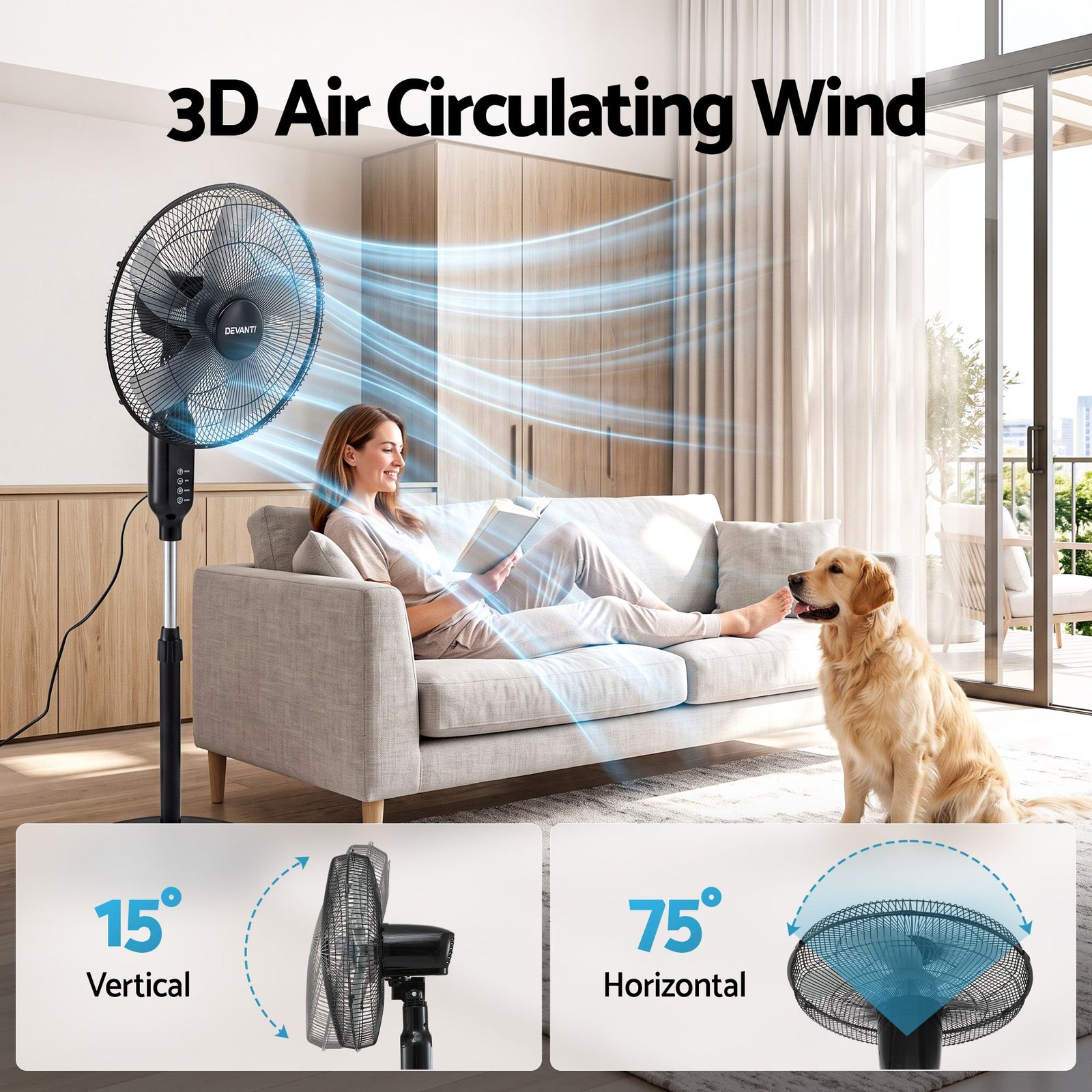 16-Inch Pedestal Fan with Remote Control, 3 Speeds, 8H Timer, Black