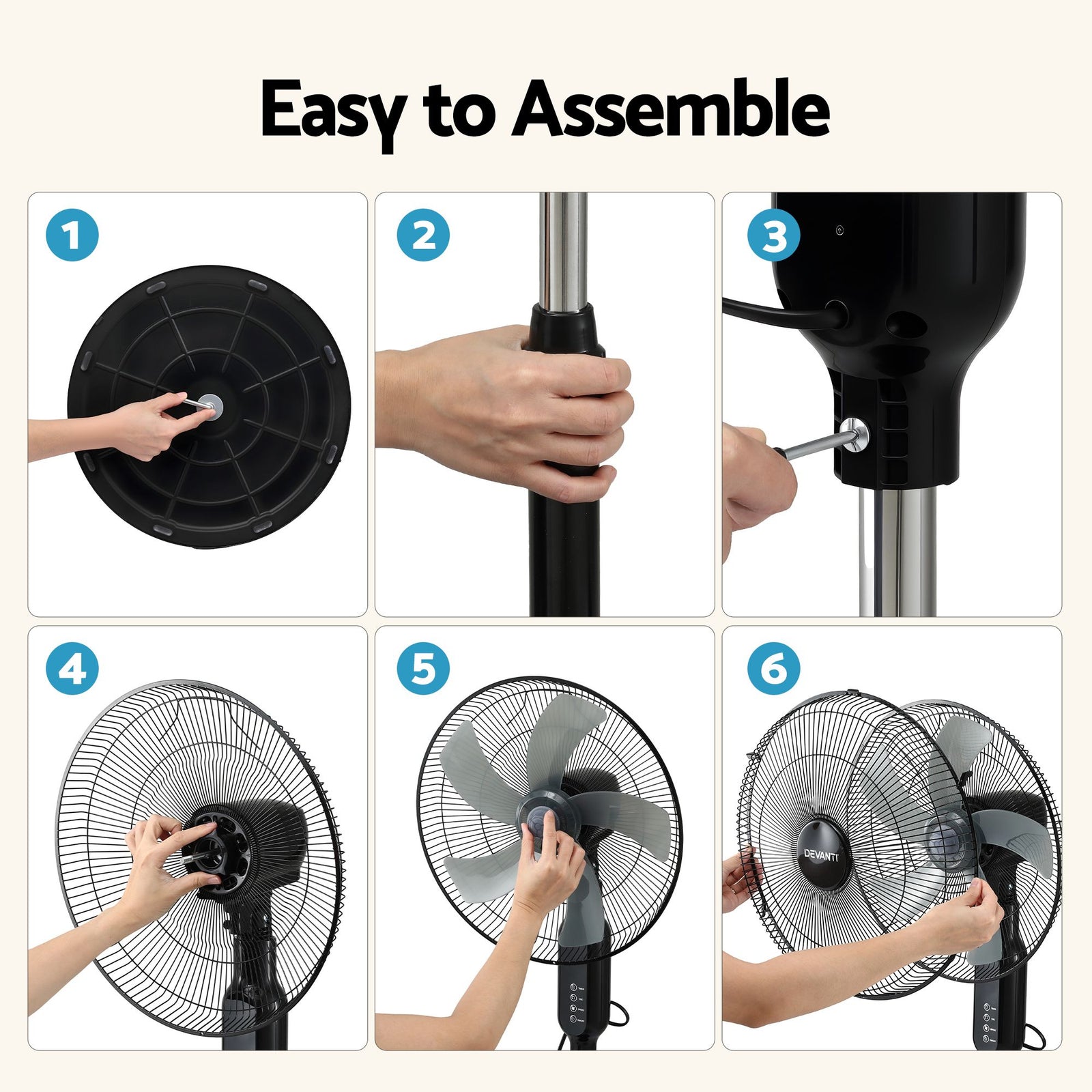 16-Inch Pedestal Fan with Remote Control, 3 Speeds, 8H Timer, Black