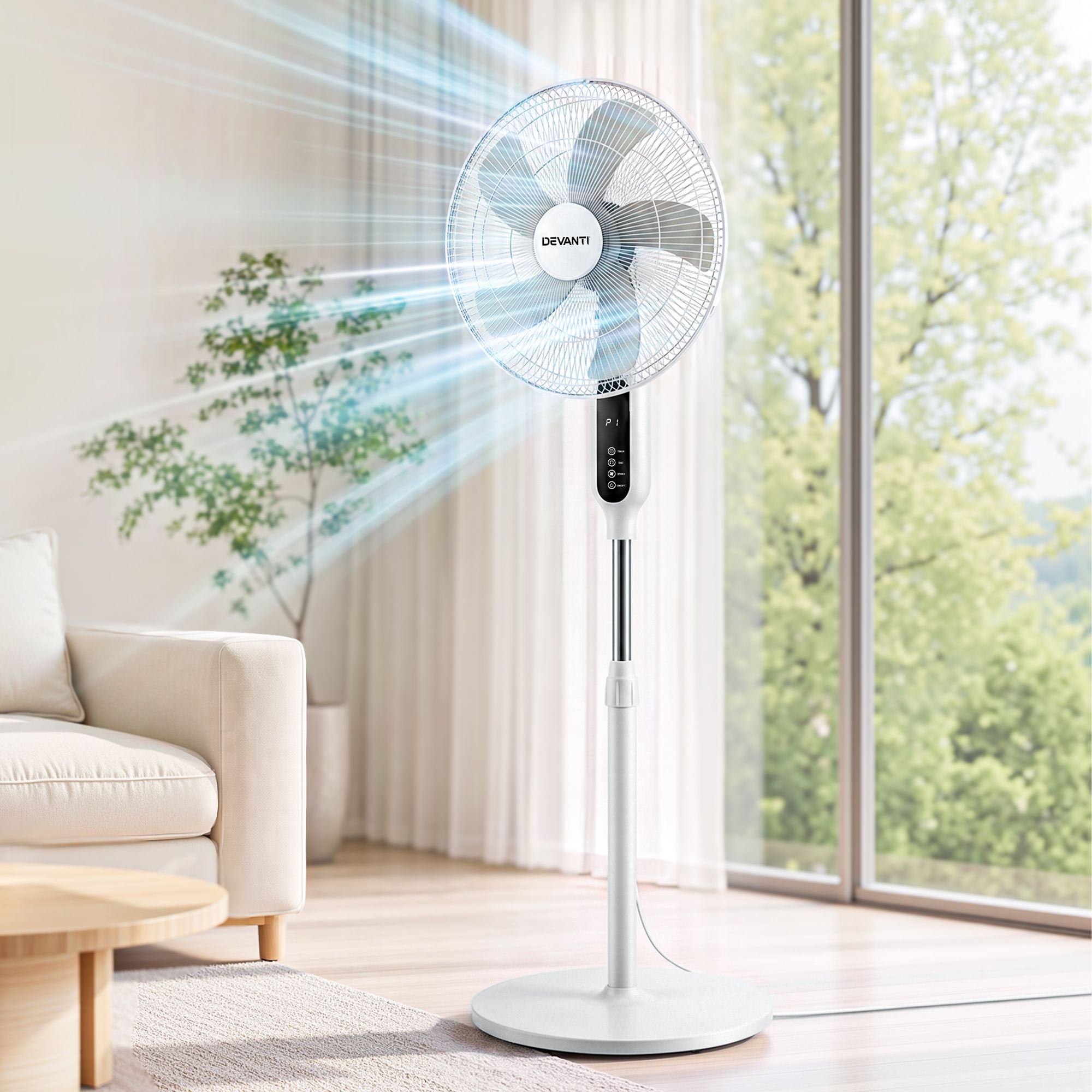 16-Inch Pedestal Fan with Remote Control, 3 Speeds, 8H Timer, White