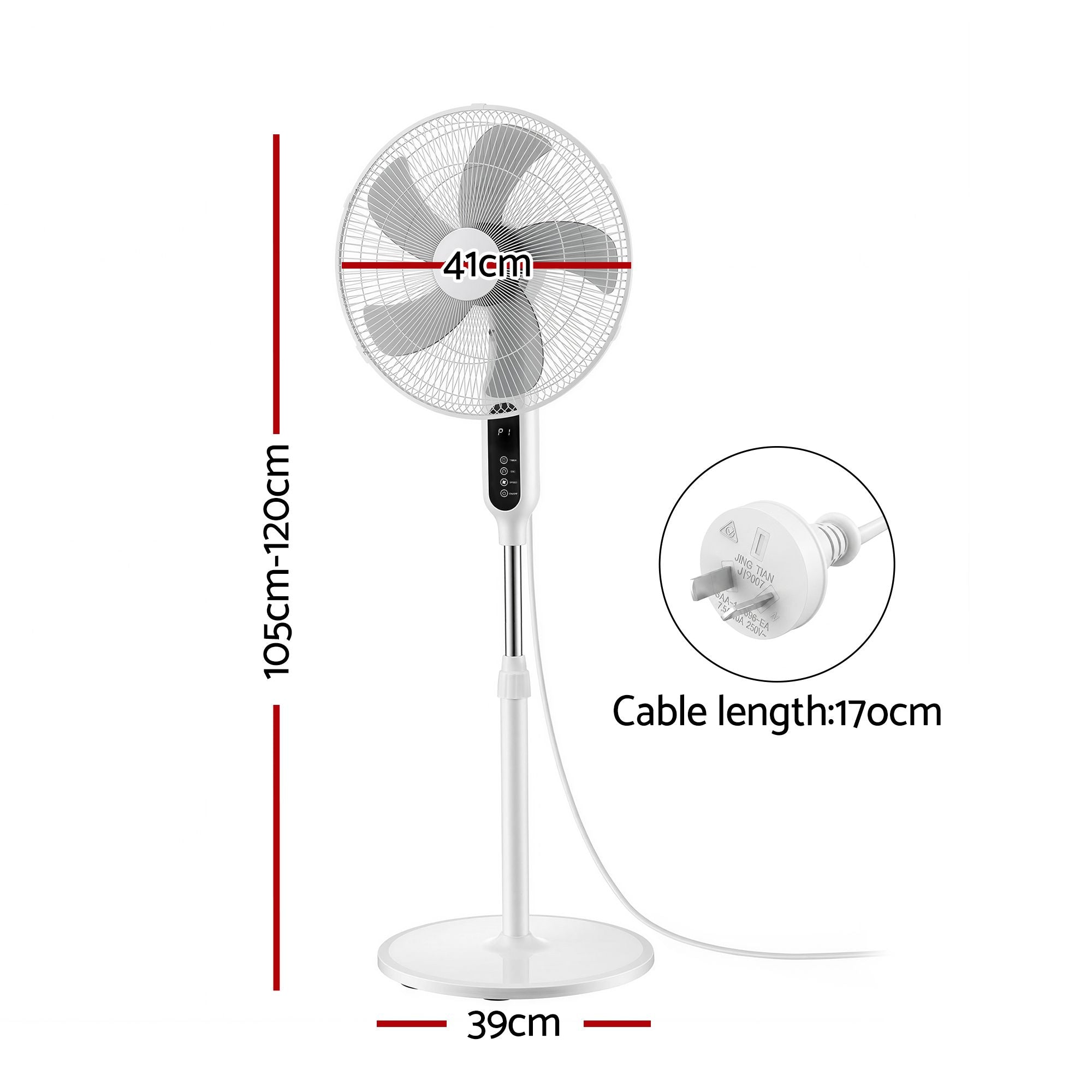 16-Inch Pedestal Fan with Remote Control, 3 Speeds, 8H Timer, White