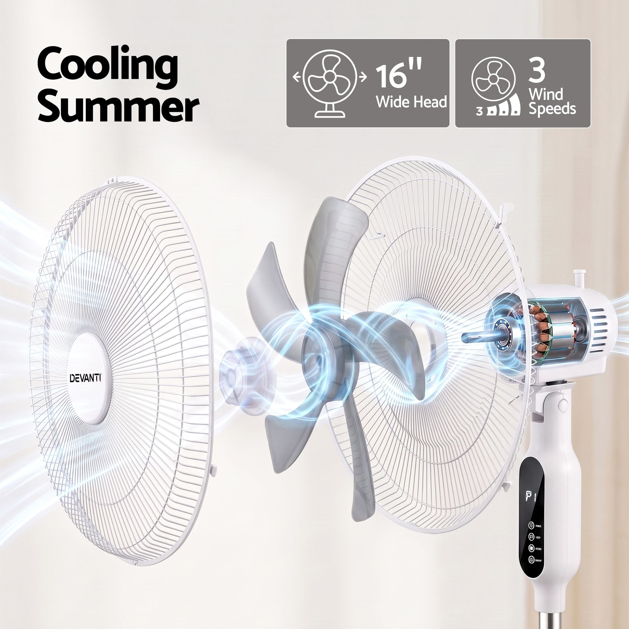 16-Inch Pedestal Fan with Remote Control, 3 Speeds, 8H Timer, White