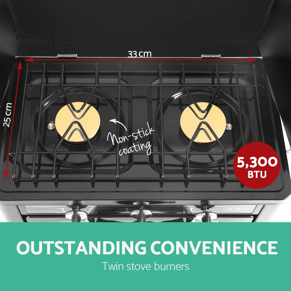Portable Gas Oven & Stove – Twin Burners, 3500BTU Oven, Stainless Steel