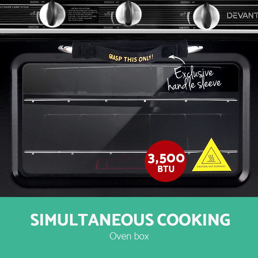 Portable Gas Oven & Stove – Twin Burners, 3500BTU Oven, Stainless Steel