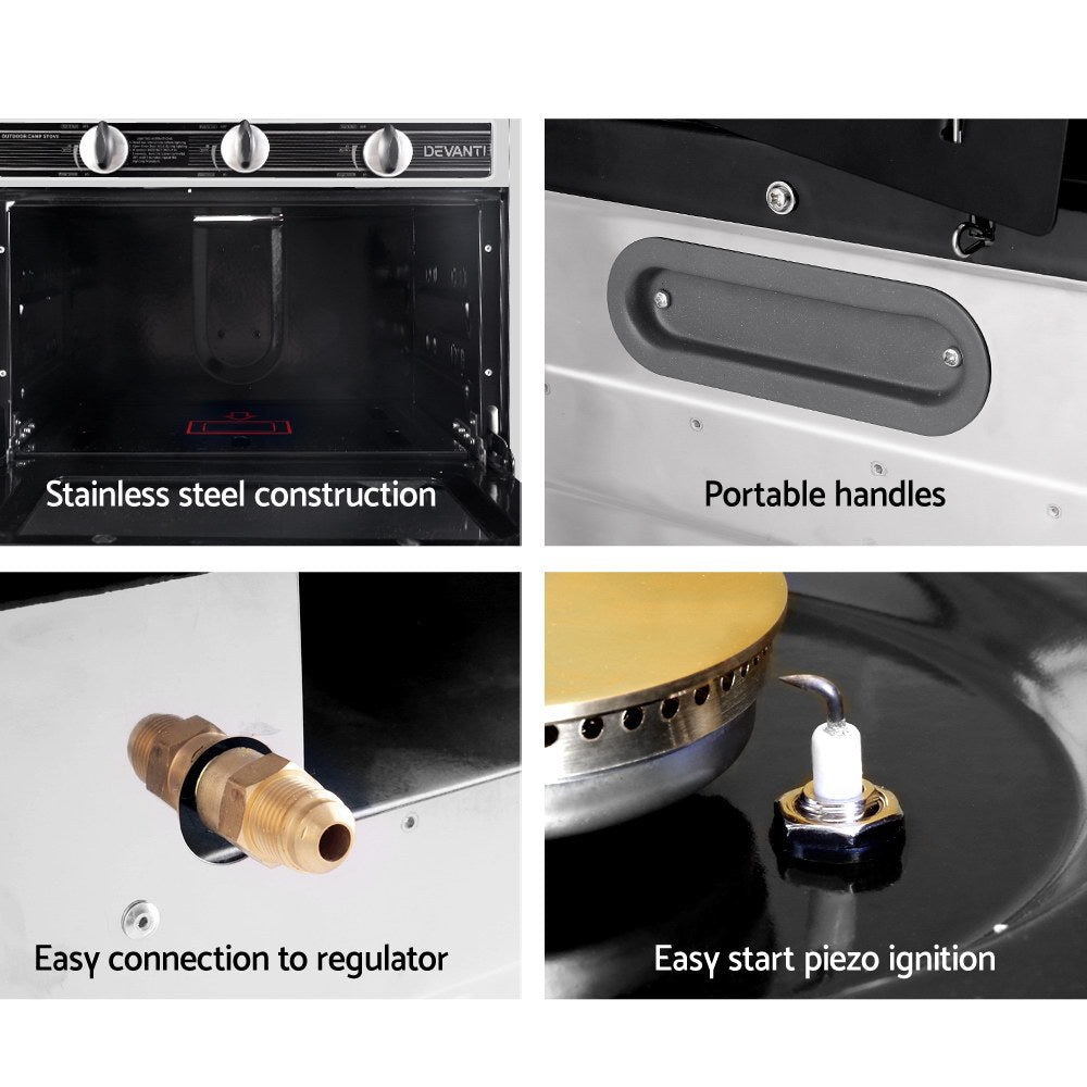 Portable Gas Oven & Stove – Twin Burners, 3500BTU Oven, Stainless Steel